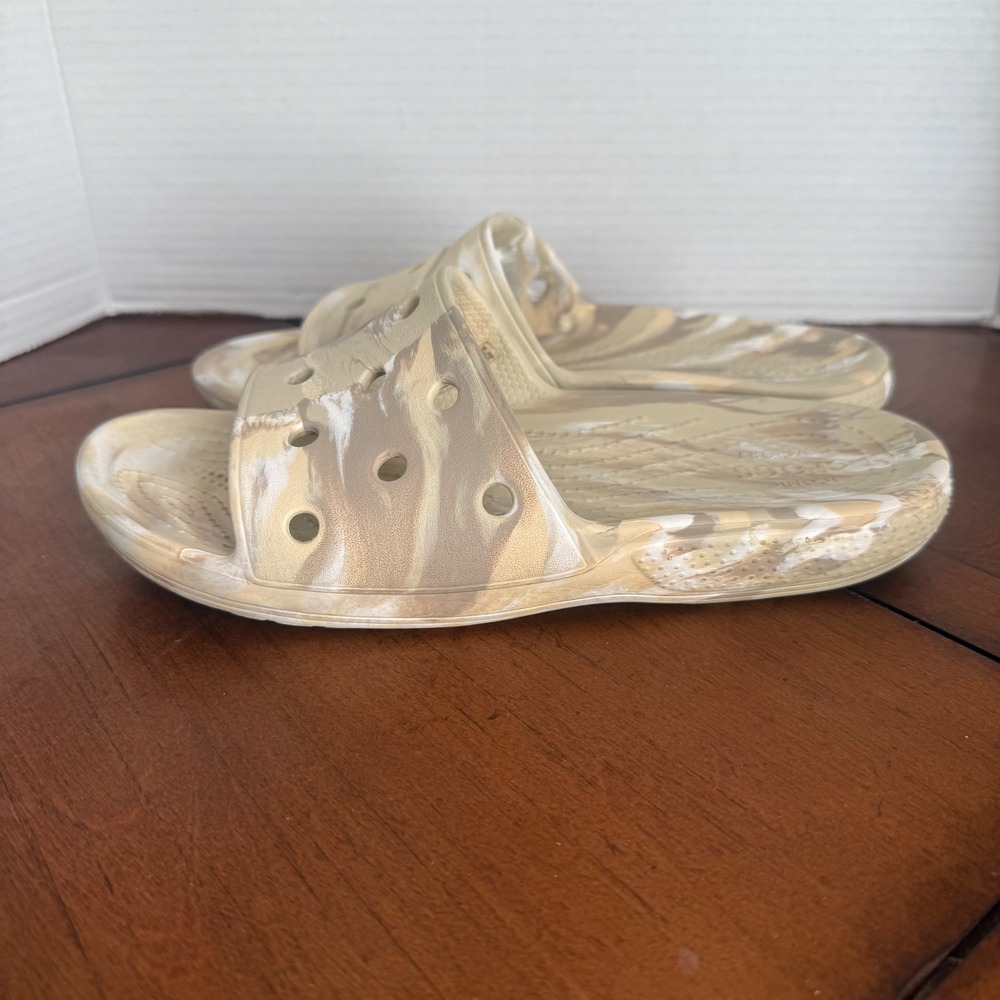 Crocs Classic Marbled Slide Sandals Bone Stucco Mens 6 Womens 8 Neutral Swirl
